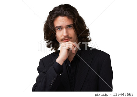 Fashion suit, studio confidence or man portrait in formal outfit, attire or pride in fancy, elegant or classy apparel. Smart clothes, vogue headshot pose or classic model attitude on white background 139445665