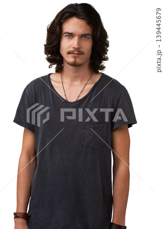 Fashion portrait, shirt and studio man with casual outfit, trendy style or confident in hipster apparel, attire and cotton fabric. Clothes, aesthetic and stylish person isolated on white background Fashion portrait, shirt and studio man with casual outfit, trendy style or confident in hipster apparel, attire and cotton fabric. Clothes, aesthetic and stylish person isolated on white background 139445679