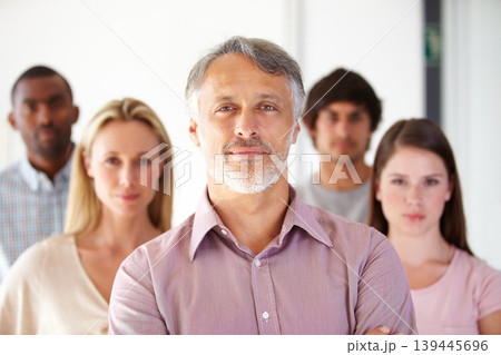 Business, portrait and serious people in office for teamwork, support and trust. Corporate, face or proud marketing team in unity for startup development, partnership and leadership with solidarity 139445696