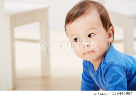 Cute, crawling and explore with baby on floor for child development, learning and youth. Young, curious and adorable with infant kid on ground of family home for growth, progress and first steps Cute, crawling and explore with baby on floor for child development, learning and youth. Young, curious and adorable with infant kid on ground of family home for growth, progress and first steps 139445994