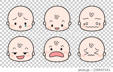 赤ちゃんの喜怒哀楽表情カラーイラストセット3 赤ちゃんの喜怒哀楽表情カラーイラストセット3 139447341
