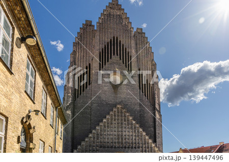 Grundtvig Church facade in Copenhagen Denmark Grundtvig Church facade in Copenhagen Denmark 139447496