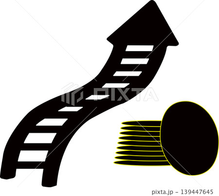 Upward arrow with coins represents economic growth strategy 139447645