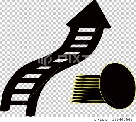 Upward arrow with coins represents economic growth strategy 139447645