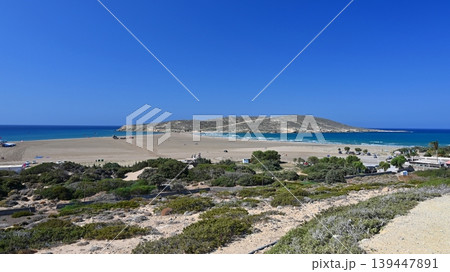 Crystal clear turquoise sea on Rhodes island, Greece, sunny coastal landscape, perfect summer vacation concept. 139447891