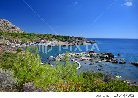 Mediterranean seascape on the island of Rhodes, Greece. Mediterranean seascape on the island of Rhodes, Greece. 139447902