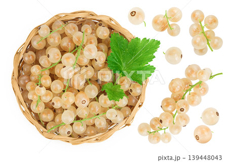 white or yellow currant in a wicker basket isolated on white background with full depth of field 139448043