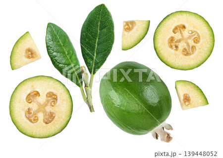 Feijoa fruit isolated on white background. Top view. Flat lay 139448052