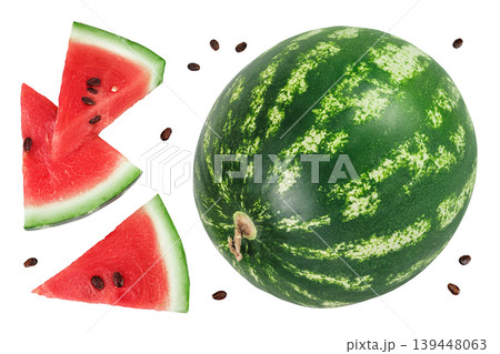 Slices of watermelon isolated on white background. Top view. Flat lay Slices of watermelon isolated on white background. Top view. Flat lay 139448063
