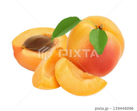 apricot fruit with slices isolated on white background. Clipping path and full depth of field 139448096