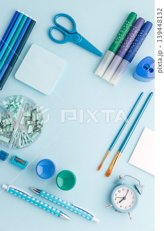 Blue and Green School Supplies Flat Lay 139448132