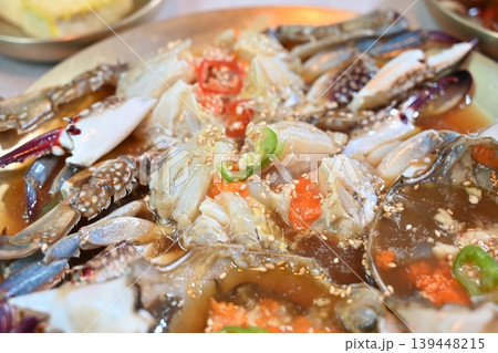 Traditional Korean Soy Sauce Marinated Raw Crab Ganjang Gejang Traditional Korean Soy Sauce Marinated Raw Crab Ganjang Gejang 139448215