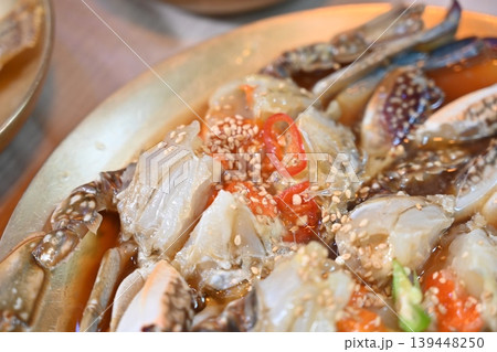 Traditional Korean Soy Sauce Marinated Raw Crab Ganjang Gejang Traditional Korean Soy Sauce Marinated Raw Crab Ganjang Gejang 139448250
