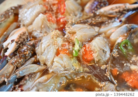 Traditional Korean Soy Sauce Marinated Raw Crab Ganjang Gejang Traditional Korean Soy Sauce Marinated Raw Crab Ganjang Gejang 139448262