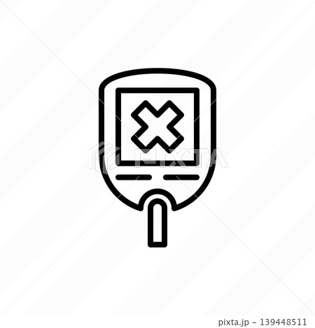 Blood glucose meter with negative result on screen. Glucometer with cross. High level of sugar. Medical device for diabetes. Vector illustration. 139448511
