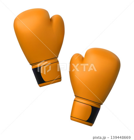 A realistic pair of orange leather boxing gloves, sports equipment. A realistic pair of orange leather boxing gloves, sports equipment. 139448669