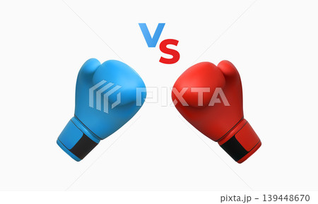 3D blue vs red boxing gloves, realistic vector martial sport game championship, competition, boxer rivals fight design 139448670