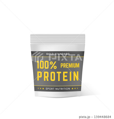 White zip bag, paper or plastic bag with black label, gold standard sport nutrition, premium protein 3D vector mockup White zip bag, paper or plastic bag with black label, gold standard sport nutrition, premium protein 3D vector mockup 139448684