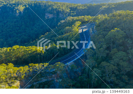 Aerial view of Victoria Pass near Mount Victoria in the Blue Mountains Aerial view of Victoria Pass near Mount Victoria in the Blue Mountains 139449163