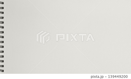 Blank notebook page with spiral binding on left, vertical paper texture. Natural background for minimalist design, trendy light Cloud dancer color, copy space for planning, writing, design layout 139449200
