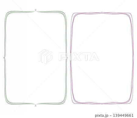 Set of 2 whimsical hand drawn minimalist rectangular frames green and purple on white background. Illustration for design, print, fabric, background. 139449661