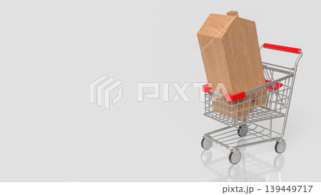 Wooden Home Shopping Cart Concept 3d render. Wooden Home Shopping Cart Concept 3d render. 139449717