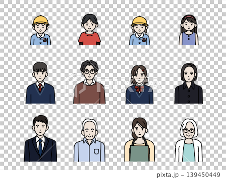 様々な年齢層の人々のイラストセット 様々な年齢層の人々のイラストセット 139450449