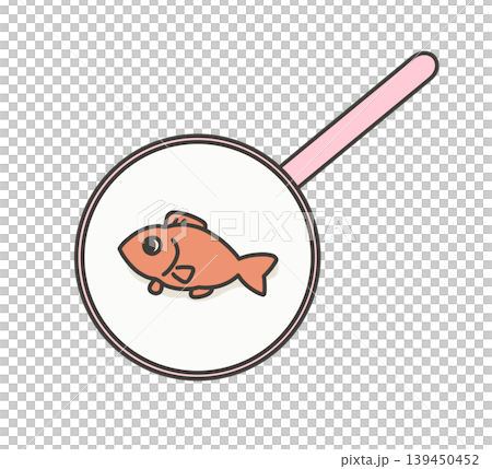 A pink net with an orange goldfish on it. 139450452