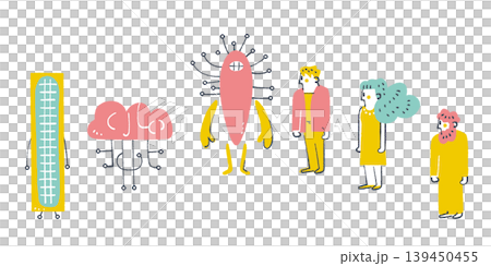 An illustration symbolizing coexistence and diversity, depicting AI alongside diverse business professionals. 139450455