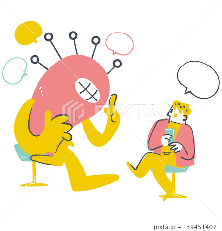 AIと対話しながら課題解決やプロンプトを相談する打ち合わせのイラスト AIと対話しながら課題解決やプロンプトを相談する打ち合わせのイラスト 139451407