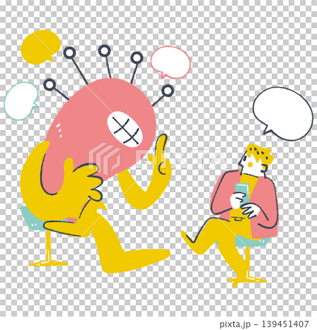 AIと対話しながら課題解決やプロンプトを相談する打ち合わせのイラスト AIと対話しながら課題解決やプロンプトを相談する打ち合わせのイラスト 139451407