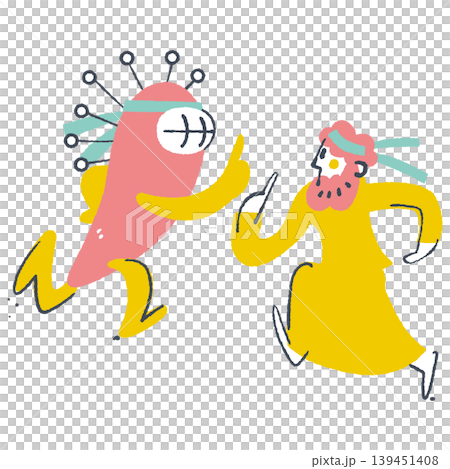 A fast-paced illustration depicting an AI and an Arab man running side-by-side, striving for global competition and goal achievement. A fast-paced illustration depicting an AI and an Arab man running side-by-side, striving for global competition and goal achievement. 139451408