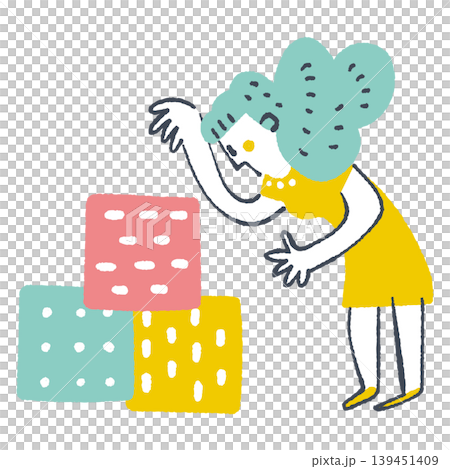 働く女性がブロックを積み上げキャリア構築や論理的思考、学習を表現するイラスト 働く女性がブロックを積み上げキャリア構築や論理的思考、学習を表現するイラスト 139451409
