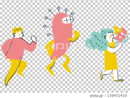 AIと多様な人々が共に走りプロジェクトを推進する未来への前進と伴走のイラスト AIと多様な人々が共に走りプロジェクトを推進する未来への前進と伴走のイラスト 139451410