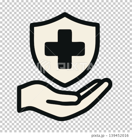 Simple Outline Handdrawn Shield with Cross and Open Palm Underneath Concept Simple Outline Handdrawn Shield with Cross and Open Palm Underneath Concept 139452016