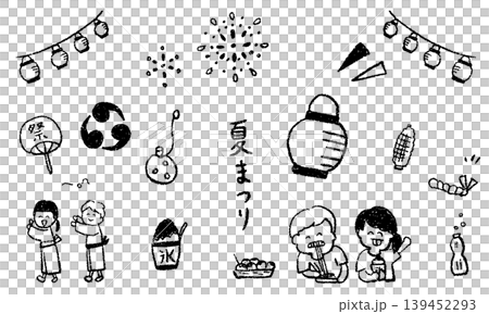 手描きのかわいい夏祭りイラストセット 139452293