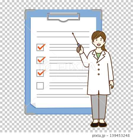 カルテを説明する白衣の女性のイラスト 139453248