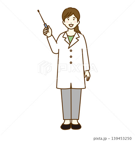 説明する白衣の女性の全身イラスト 139453250