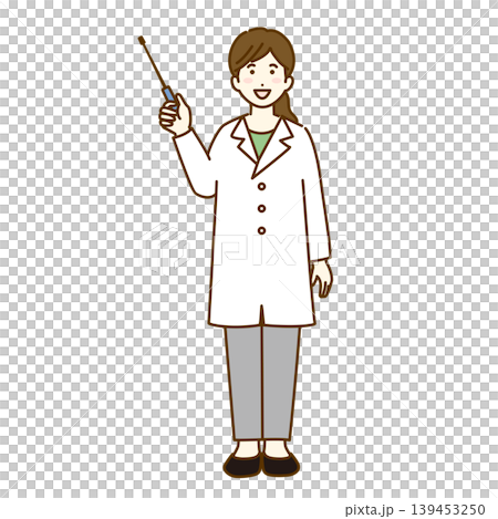 説明する白衣の女性の全身イラスト 139453250