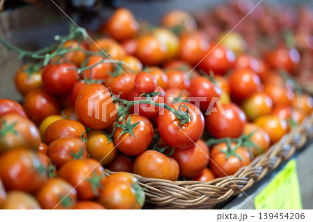 Stock of red tomato in shop window Stock of red tomato in shop window 139454206