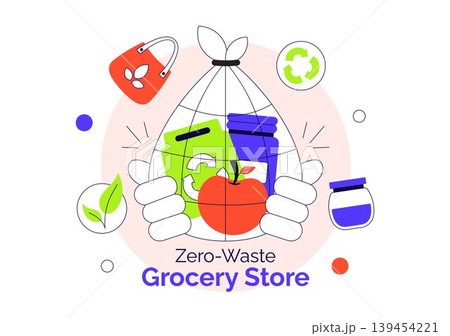 Zero Waste Grocery Store Vector Illustration Featuring Eco Friendly Shopping Refill Station Sustainable Packaging and Recycling Design 139454221