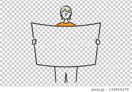 大きな紙を広げて見せる女性 139454279