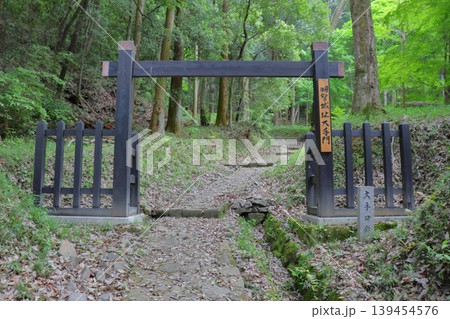 明智城 大手門と大手道(桔梗坂)の登山道 明智城 大手門と大手道(桔梗坂)の登山道 139454576