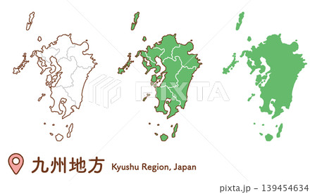 シンプルで使いやすい九州地方の地図イラストセット|日本地図・都道府県・教材 シンプルで使いやすい九州地方の地図イラストセット|日本地図・都道府県・教材 139454634