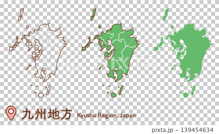 シンプルで使いやすい九州地方の地図イラストセット|日本地図・都道府県・教材 シンプルで使いやすい九州地方の地図イラストセット|日本地図・都道府県・教材 139454634