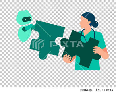 圖中描繪了一位女醫師將醫學難題和人工智慧難題結合起來,建構最佳解決方案。 圖中描繪了一位女醫師將醫學難題和人工智慧難題結合起來,建構最佳解決方案。 139454643