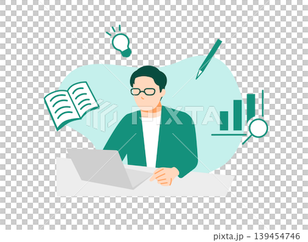 リスキリングをするビジネスパーソンのイラスト 139454746