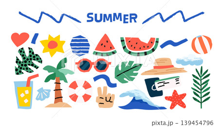 Summer element set playful paper cut style Summer element set playful paper cut style 139454796