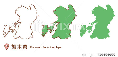 シンプルで使いやすい熊本県の地図イラスト3点セット|九州地方・地理・学習素材 シンプルで使いやすい熊本県の地図イラスト3点セット|九州地方・地理・学習素材 139454955