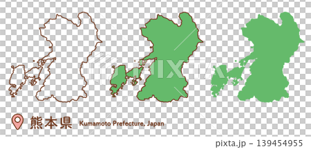 シンプルで使いやすい熊本県の地図イラスト3点セット|九州地方・地理・学習素材 シンプルで使いやすい熊本県の地図イラスト3点セット|九州地方・地理・学習素材 139454955